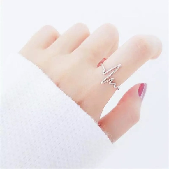 "Warrior" Heartbeat Minimalist EKG Silver Adjustable Everyday Nurse/Doctor Ring - Picture 3 of 4